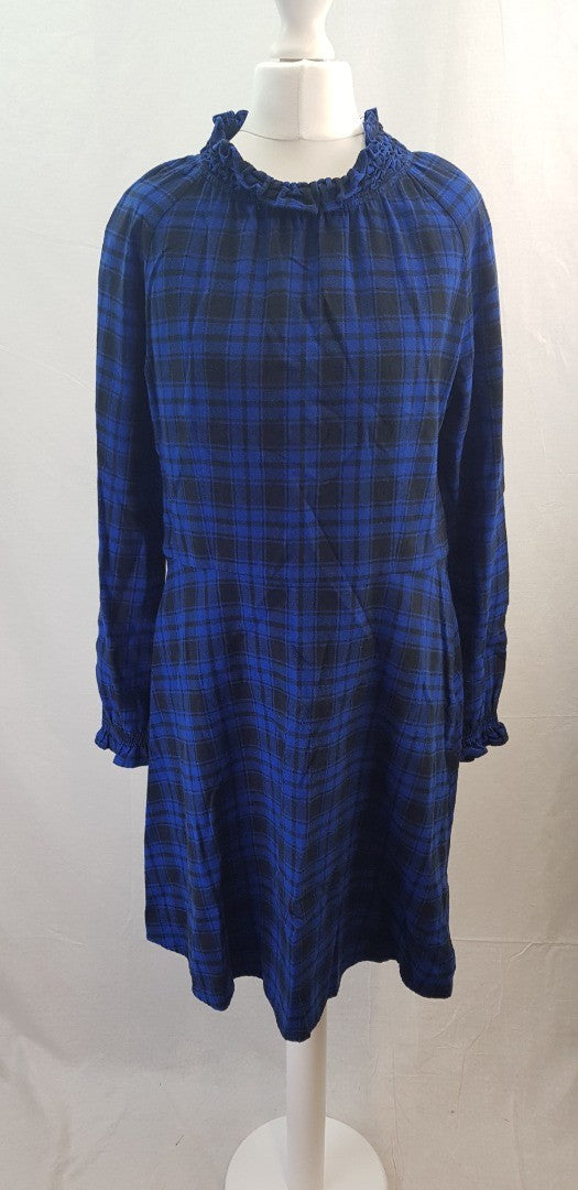 Maje Blue Black Check Cotton Knee Length Dress Size 4 VGC