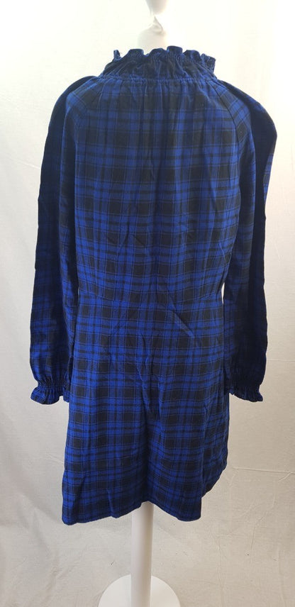 Maje Blue Black Check Cotton Knee Length Dress Size 4 VGC