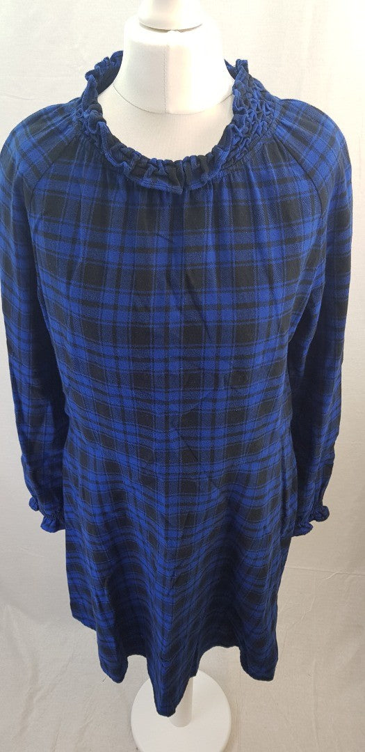 Maje Blue Black Check Cotton Knee Length Dress Size 4 VGC