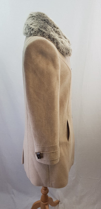 CC Cream Wool Blend Mid Length Winter Coat Size 10 Excellent Condition