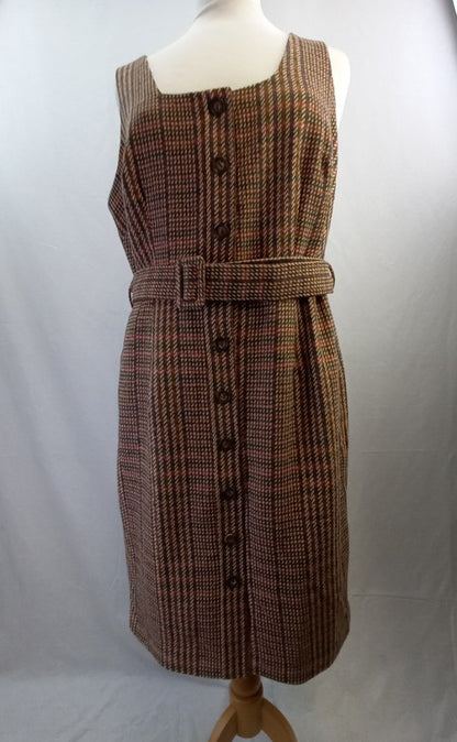 Monsoon Pinafore Dress - Brown Tweed Style Pattern - UK Size 18 -BNWT