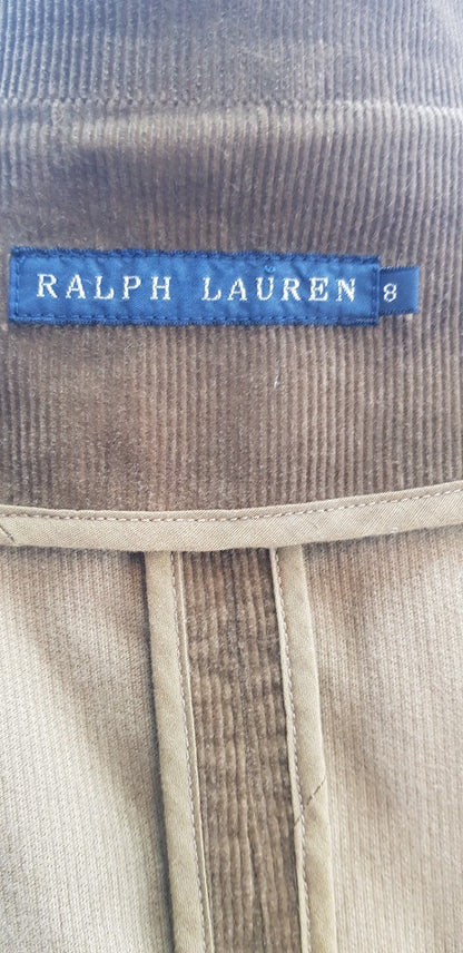 Ralph Lauren Brown/Green Corderoy Jacket Size 8 Excellent Condition