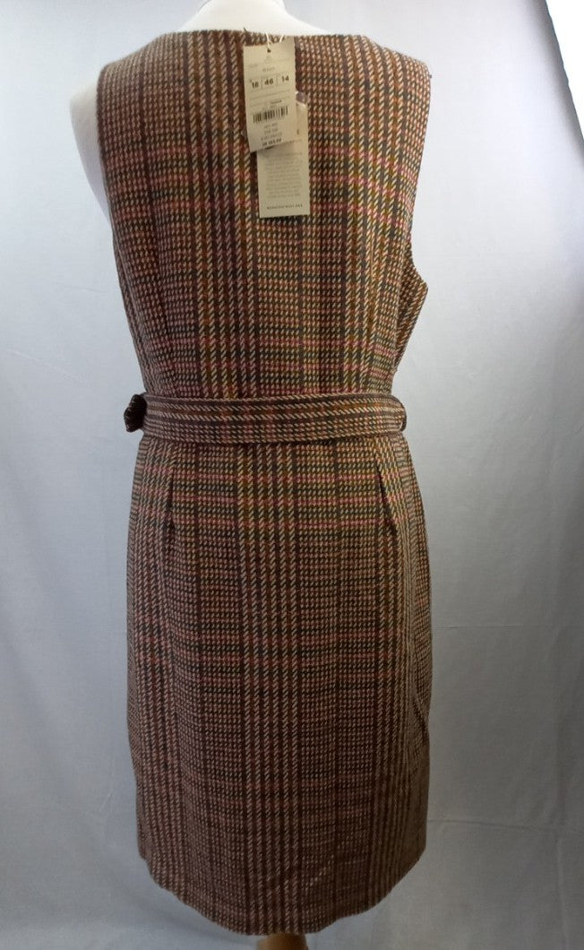 Monsoon Pinafore Dress - Brown Tweed Style Pattern - UK Size 18 -BNWT