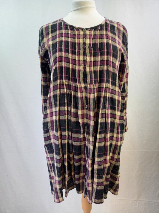 The Masai Clothing Company Plaid Viscose/Linen Blend Short Dress - Size S