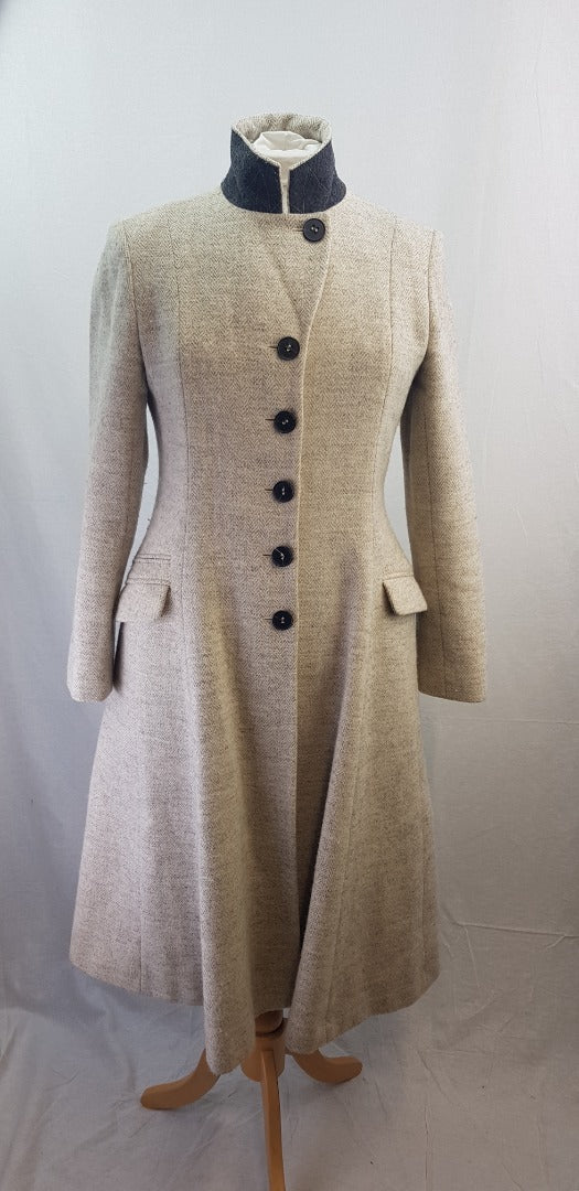 Toast 100% Pure New Wool Women's Long Beige Jacket Size 12 Excellent Condition