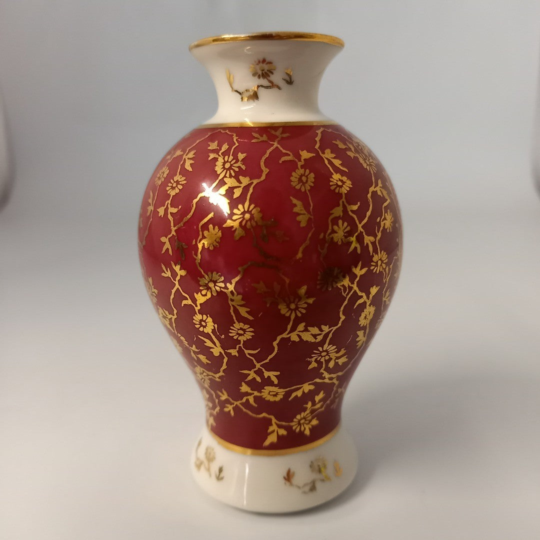 Limoges Vase - France - Porcelain Courting Couple - Red & Gold - Small