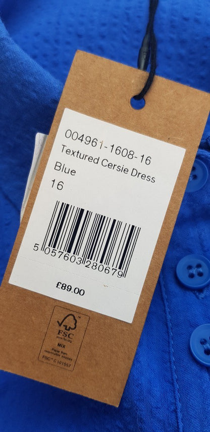 Hush Textured Cersie Blue Organic Cotton Dress Size 16 BNWT