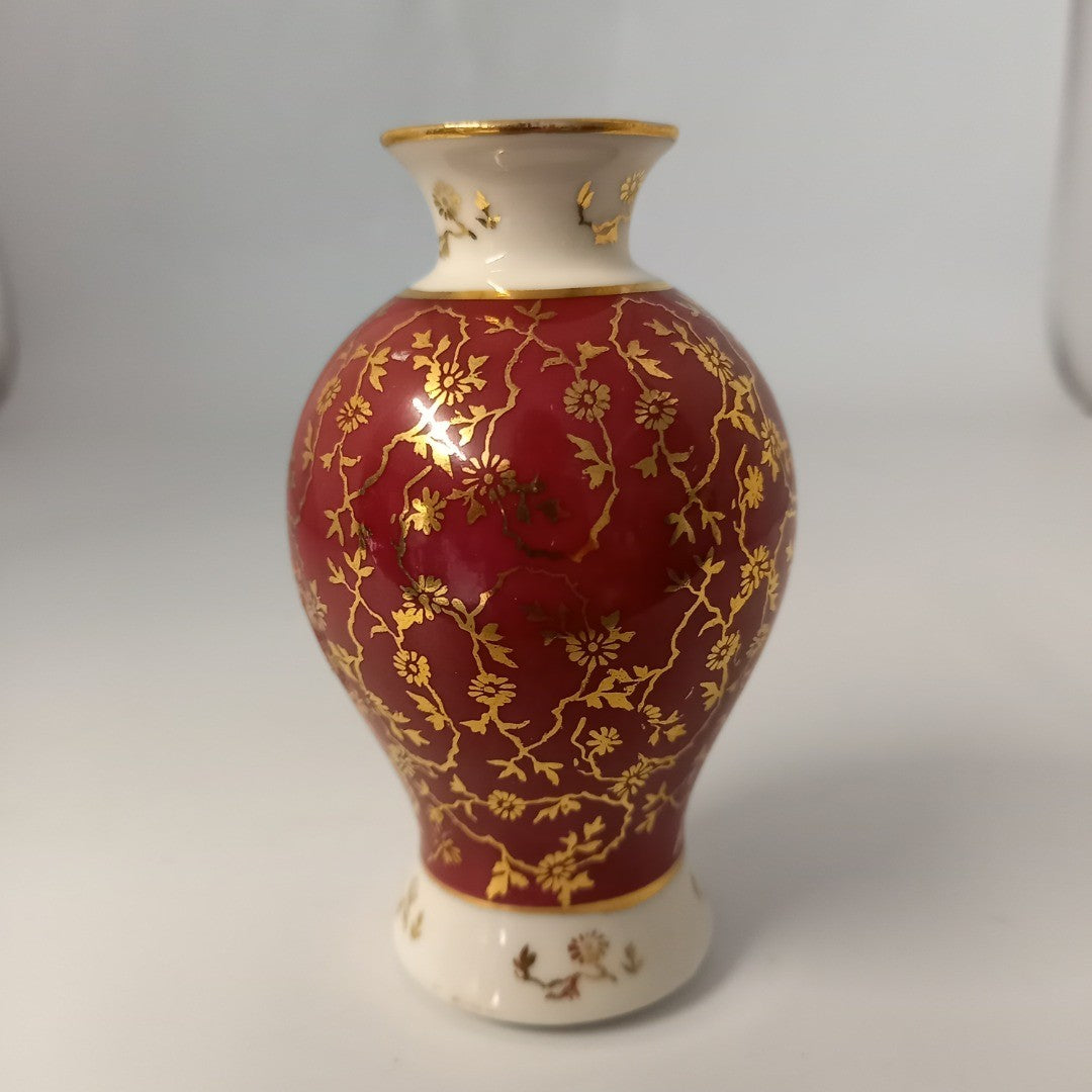 Limoges Vase - France - Porcelain Courting Couple - Red & Gold - Small