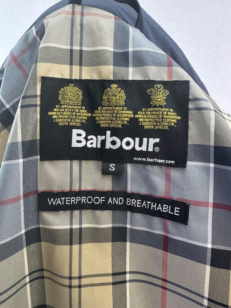 Barbour Navy Waterproof Jacket Pockets Hood Size S Excellent Condition