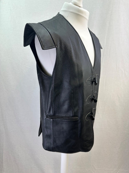 Traditional Scottish Genuine Leather Jacobite Black Waistcoat - Size L VGC