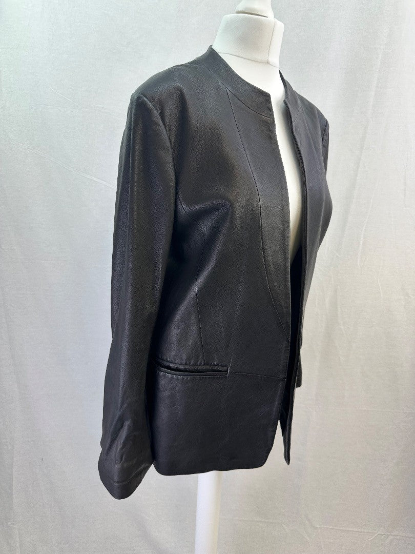 Theory Black Leather Jacket Pockets Size 10 Nearly New