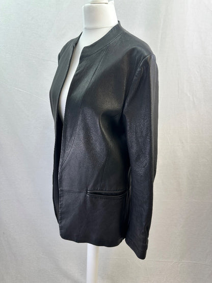 Theory Black Leather Jacket Pockets Size 10 Nearly New