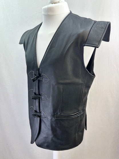 Traditional Scottish Genuine Leather Jacobite Black Waistcoat - Size L VGC