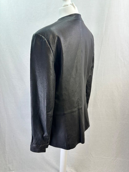 Theory Black Leather Jacket Pockets Size 10 Nearly New