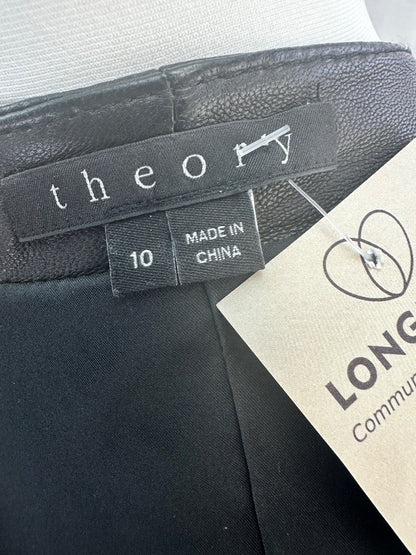 Theory Black Leather Jacket Pockets Size 10 Nearly New