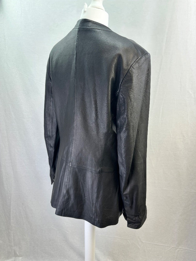 Theory Black Leather Jacket Pockets Size 10 Nearly New