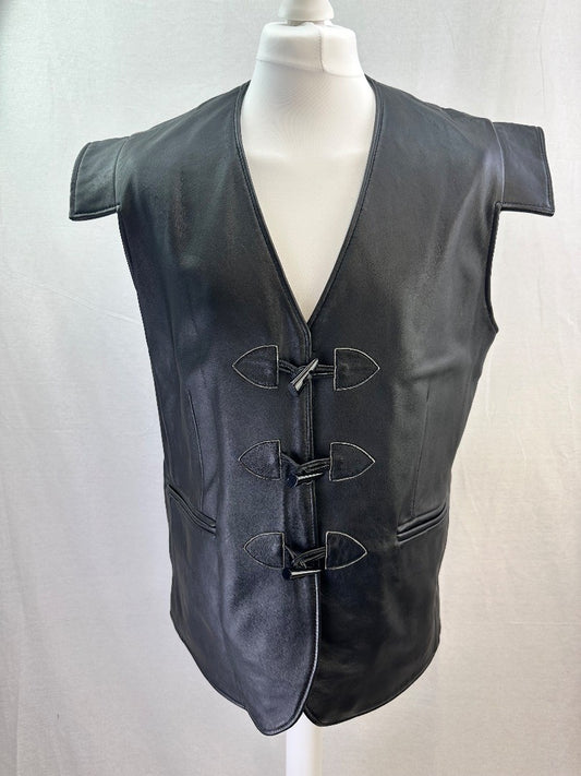 Traditional Scottish Genuine Leather Jacobite Black Waistcoat - Size L VGC