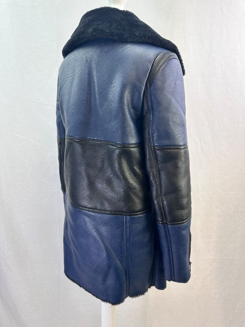 Urbancode London Faux Leather Blue Black Coat Size 8 GC