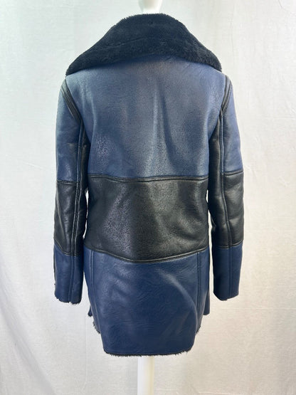 Urbancode London Faux Leather Blue Black Coat Size 8 GC