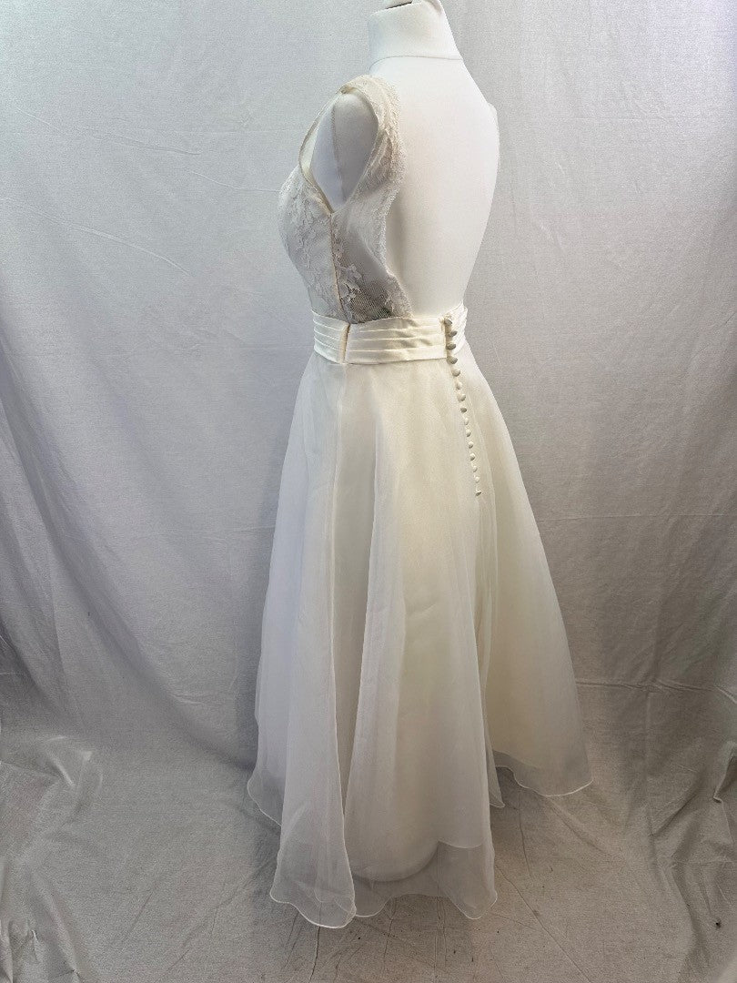 Romantica Tea Length Wedding White Layers Backless Dress Size S Excellent Condition