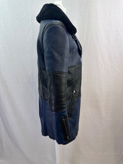 Urbancode London Faux Leather Blue Black Coat Size 8 GC