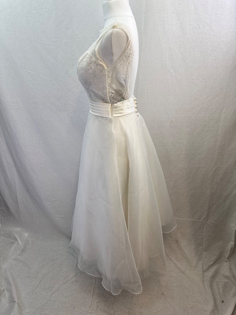 Romantica Tea Length Wedding White Layers Backless Dress Size S Excellent Condition