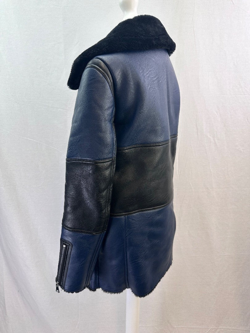 Urbancode London Faux Leather Blue Black Coat Size 8 GC