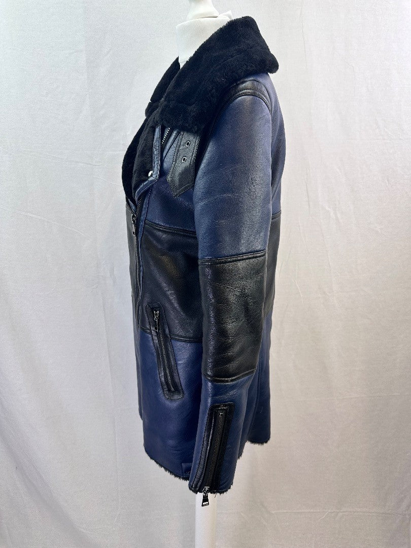 Urbancode London Faux Leather Blue Black Coat Size 8 GC