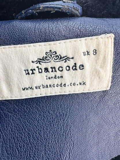 Urbancode London Faux Leather Blue Black Coat Size 8 GC