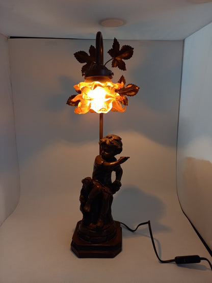 French Ornate Reproduction J. Pilet Statue Statement Vintage Lamp Approx 21.5"