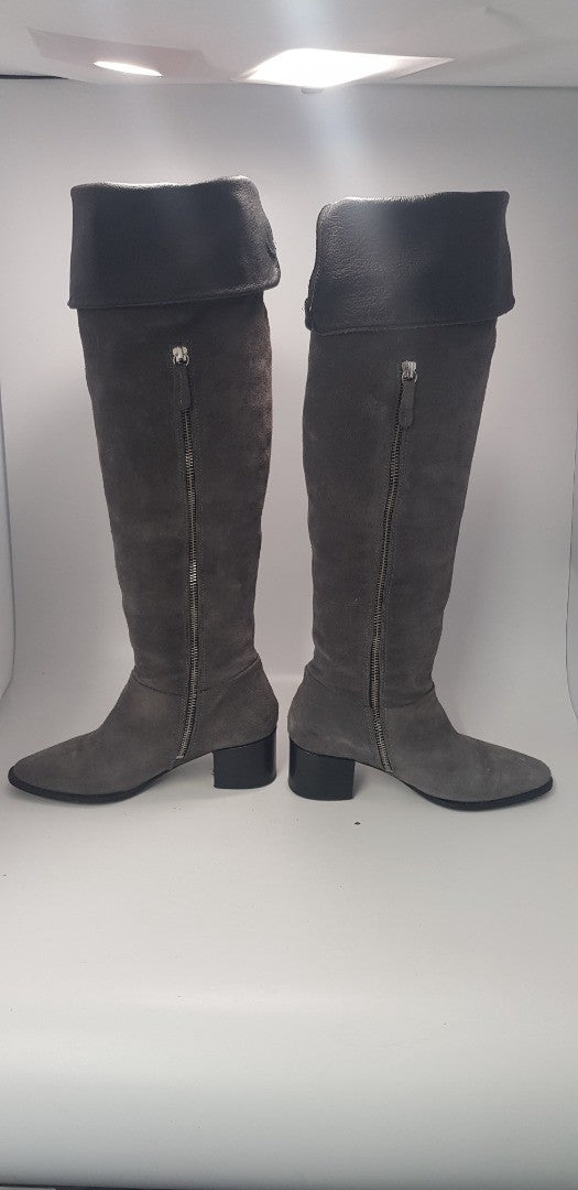 Kurt Geiger Grey leather Over the Knee Boots Size 3.5 Euro 36 Excellent Condition