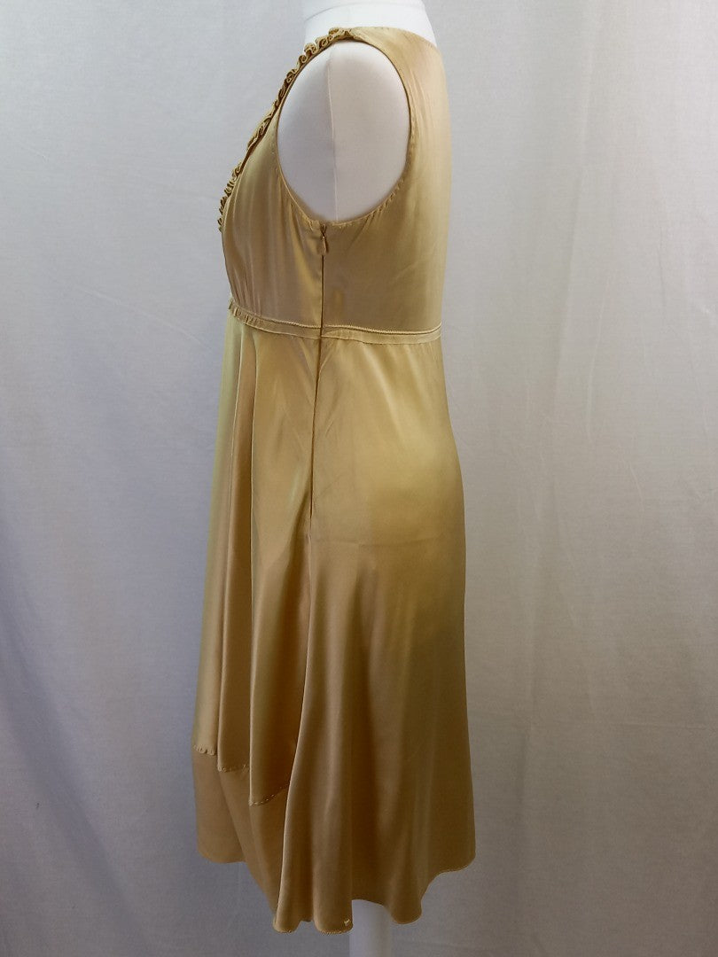 Elie Tahari Beige Silk V Neck Satin Slip Dress - Size UK 8