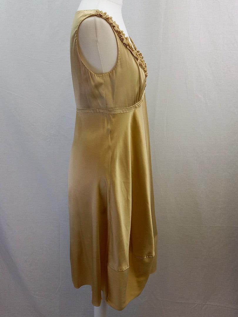 Elie Tahari Beige Silk V Neck Satin Slip Dress - Size UK 8