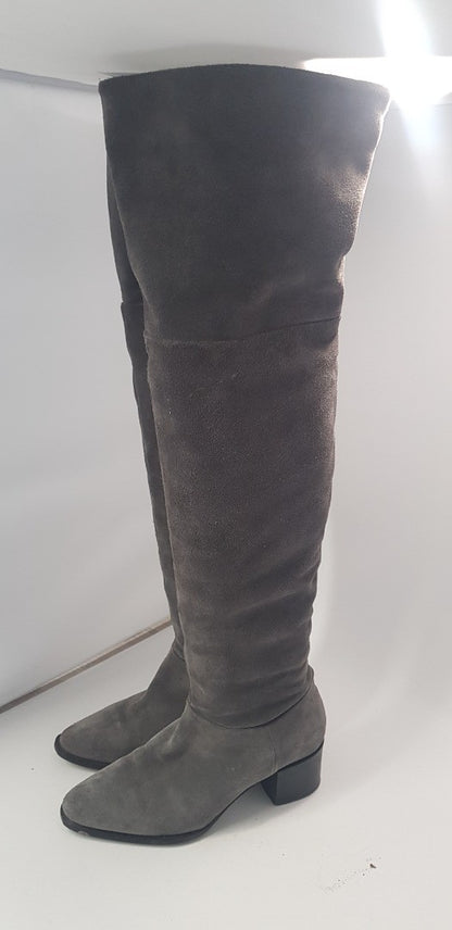 Kurt Geiger Grey leather Over the Knee Boots Size 3.5 Euro 36 Excellent Condition