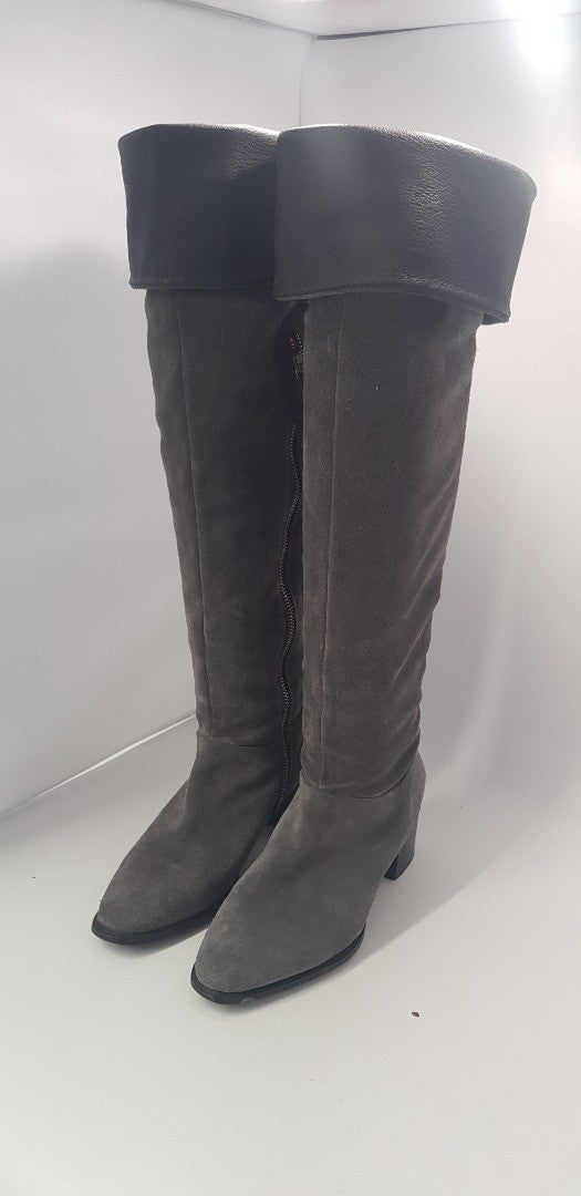 Kurt Geiger Grey leather Over the Knee Boots Size 3.5 Euro 36 Excellent Condition