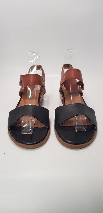 Barbour Lucy Leather Tan Black Sandals with Buckle Size UK 6 Nearly New