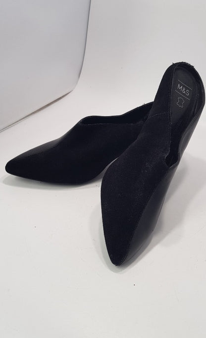 M&S Black Leather Slip On Heels Size 5.5 / Euro 39 Brand New No Box