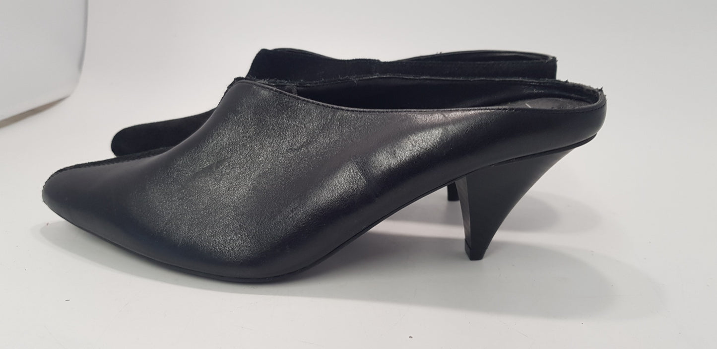 M&S Black Leather Slip On Heels Size 5.5 / Euro 39 Brand New No Box