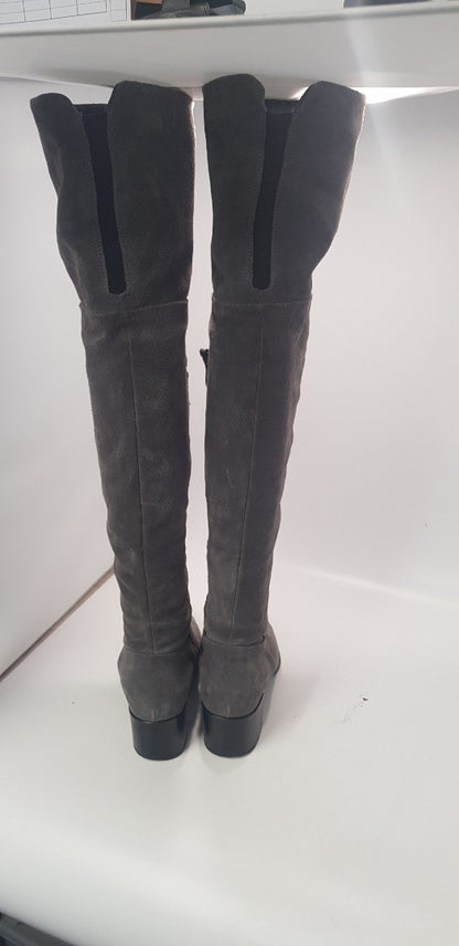 Kurt Geiger Grey leather Over the Knee Boots Size 3.5 Euro 36 Excellent Condition