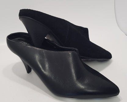 M&S Black Leather Slip On Heels Size 5.5 / Euro 39 Brand New No Box