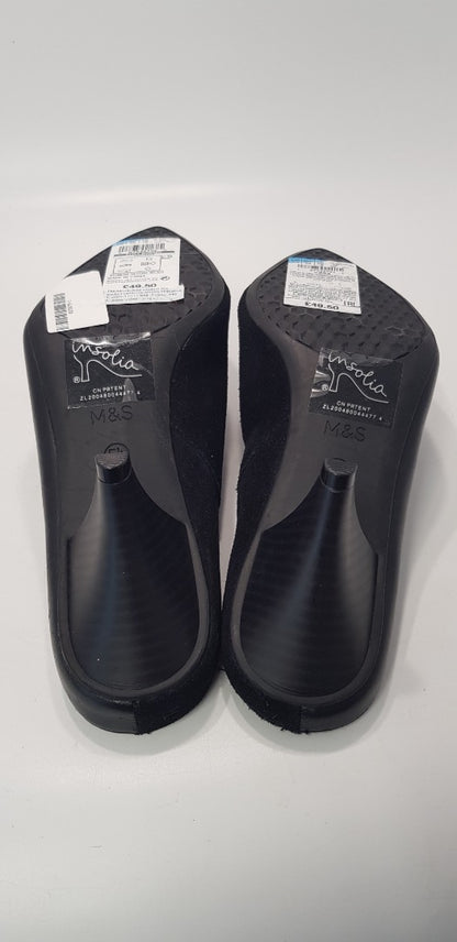 M&S Black Leather Slip On Heels Size 5.5 / Euro 39 Brand New No Box