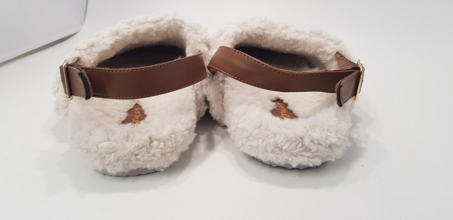 Joules Faux Sheepskin Cream Slingback Slippers Size L Excellent Condition