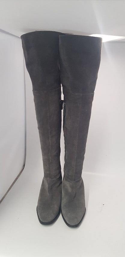 Kurt Geiger Grey leather Over the Knee Boots Size 3.5 Euro 36 Excellent Condition