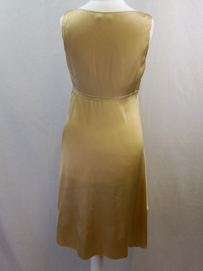 Elie Tahari Beige Silk V Neck Satin Slip Dress - Size UK 8