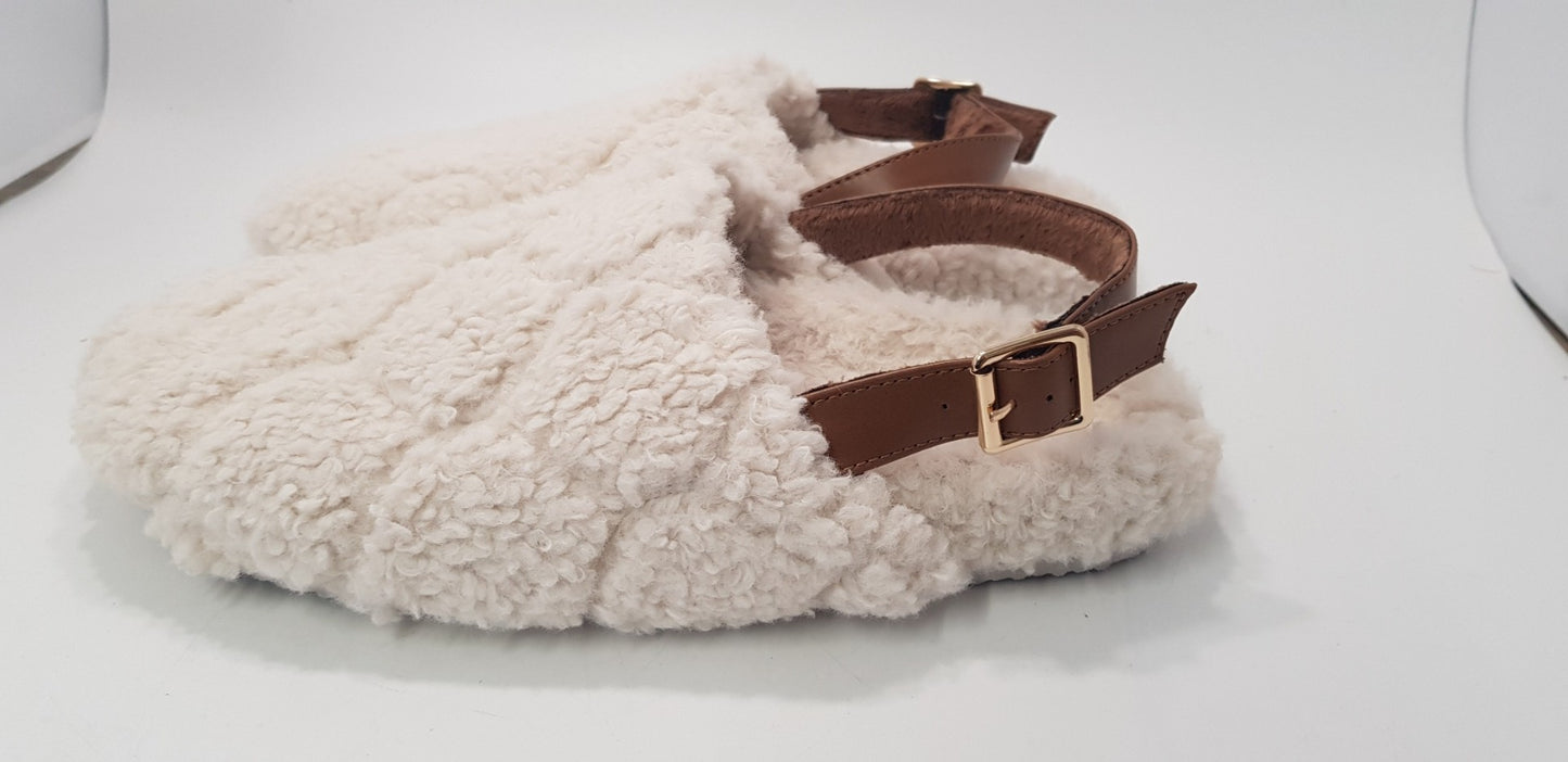 Joules Faux Sheepskin Cream Slingback Slippers Size L Excellent Condition