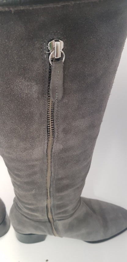 Kurt Geiger Grey leather Over the Knee Boots Size 3.5 Euro 36 Excellent Condition