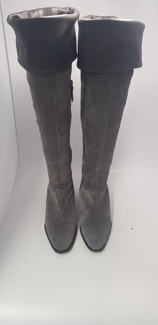 Kurt Geiger Grey leather Over the Knee Boots Size 3.5 Euro 36 Excellent Condition