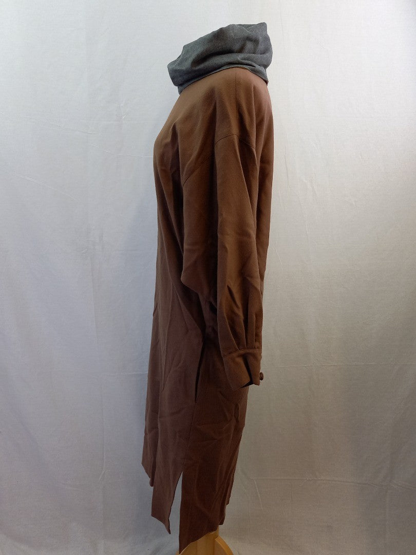 Caren Pfleger Brown Wool / Suede Asymmetrical Vintage 80s Dress - Size M