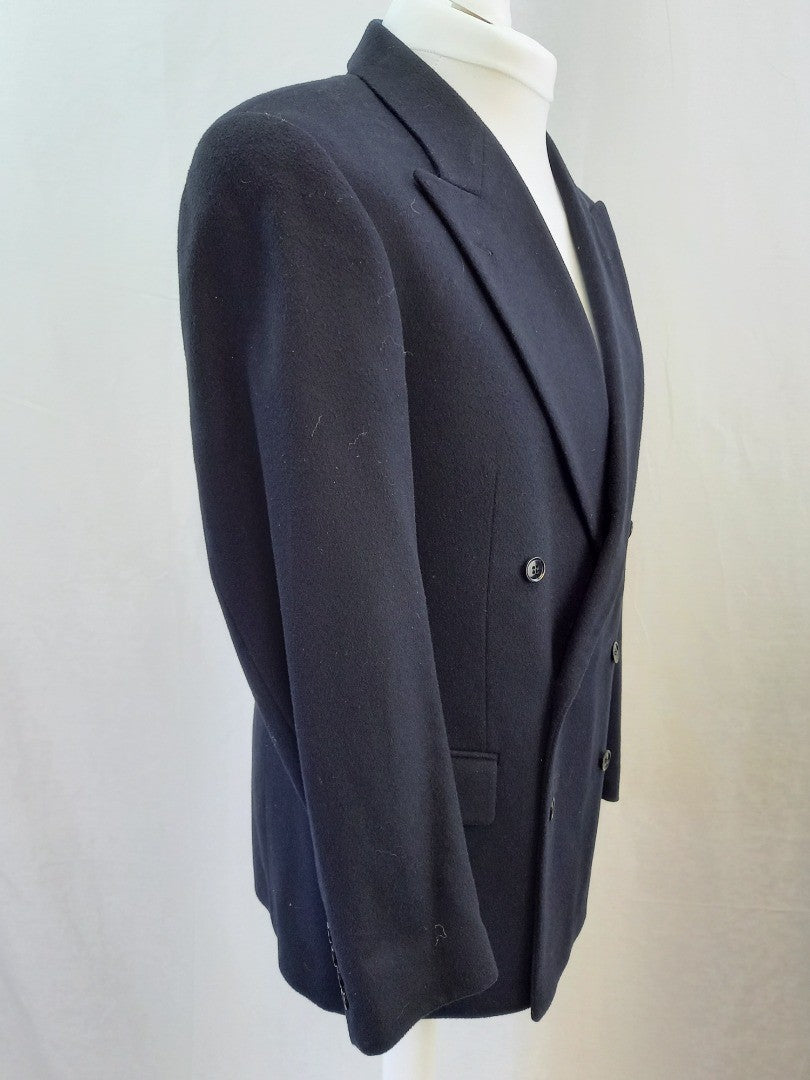 Dehavilland Black Cashmere Blend Mens Vintage Double Breasted Coat - 40R