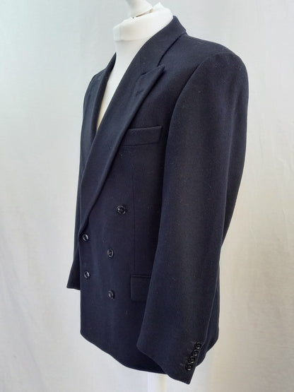 Dehavilland Black Cashmere Blend Mens Vintage Double Breasted Coat - 40R